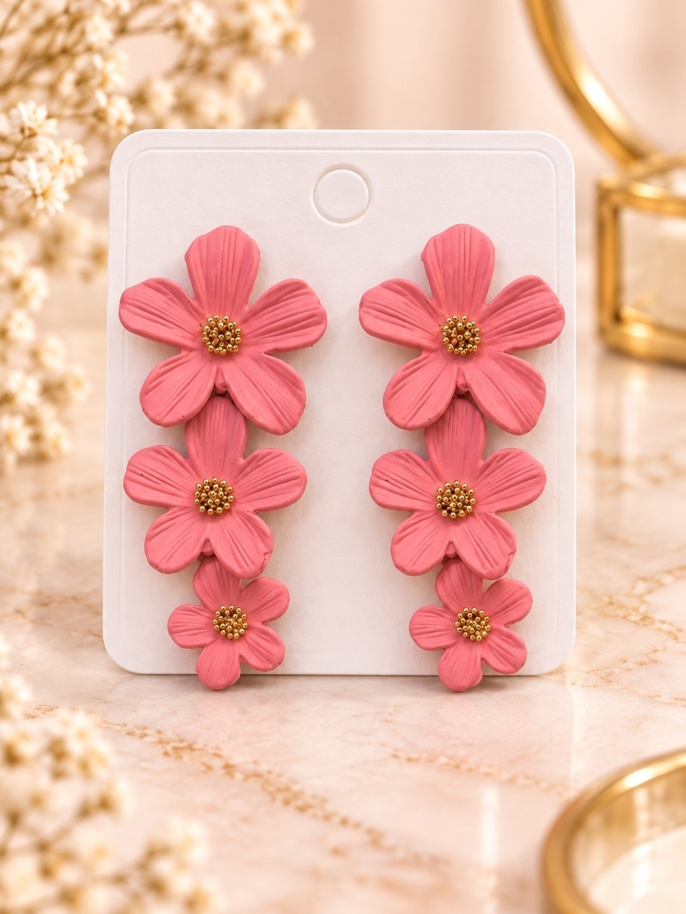 Pink Floral Drop Earrings - Brand